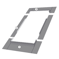 Vertical and horizontal cross-section with EEV flashing elements